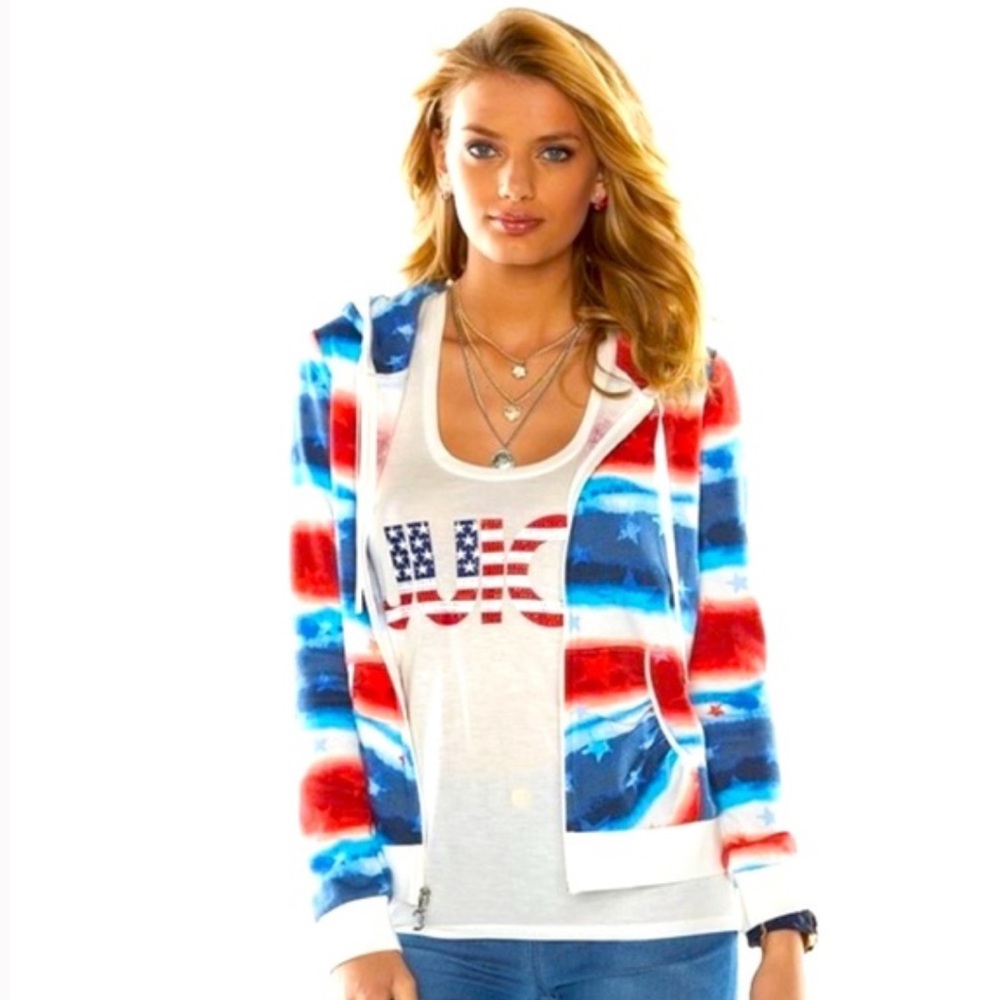 Juicy Couture Red White & Blue Tie-Dye Stars Stripes Full Zip Hoodie Jacket